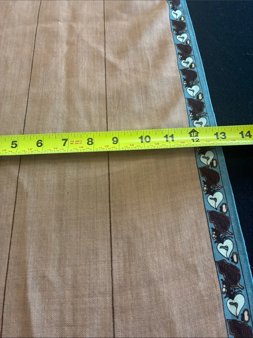 Vintage Long Linen Brown and Blue Bird Motif Scarf